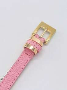 Women's Genuine Leather Belt With Gold Square Buckle - 淺粉色 - 查看 2