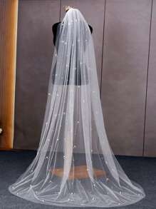1 pièce Voile de mariée avec bordure perlée à la main, convient pour la cérémonie de mariage, les accessoires photo, l'enregistrement, y compris le peigne à cheveux
