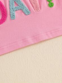 Toddler Girls Birthday T-Shirts Letter Embroidery Crew Neck Short Sleeve Shirts Summer Casual Fashion Kids Baby Tops - 粉色 - 查看 5