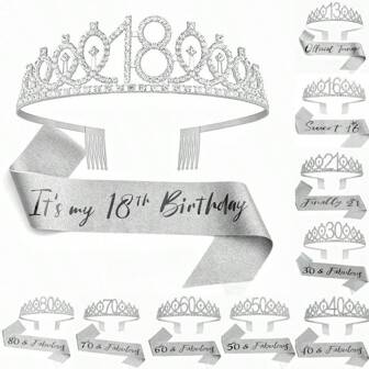 Set de 2 piezas que incluye faja y tiara de cumpleaños para mujeres, con corona de cumpleaños para 13, 16, 18, 21, 30, 40, 50, 60, 70, 80 años - Faja, velas fabulosas y decoración de pastel para suministros de fiesta de cumpleaños de mujer, regalos de cumpleaños
