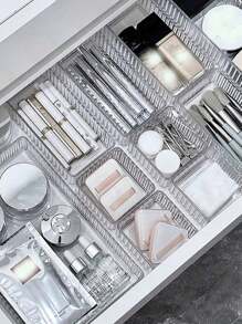1pc,Household Drawer Built-In Cosmetic Storage Box Desktop Skincare Organizer Box Storage Divider Acrylic Dresser,For Holiday Beach, Bathroom Collection, Bedroom Collection, Large Capacity - Clear - View 3