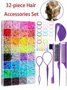32 Colors Small Hair Rubber Bands With 16 Hair Styling Tools, 1800 Pcs Elastic Girl Baby Hair Ties Mini Hair Bands With Hair Elastic Cutter Hair Accessories Xmas Stuff For Girls Baby Toddlers Kids