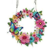 5D DIY Diamond Art Painting Kits Hanging Pendant, Wreath Flower Butterfly Diamond Art Hanging Sign DIY Special Shaped Crystal Pendant Ornaments For Door Wall Window Home Festival Decor