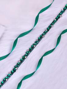 1 Pc Rhinestone Bridal Sash, Bridesmaid Dress Thin Waist Belt, Women's Daily Outfit, Party Occasion Dress Waist Accessory Valentine's Day Accessories - Navy Blue Ribbon - View 4