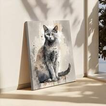 1pc Framed Canvas Poster Gray Cat Wall Art Canvas Paintings Ideal Gift For Bedroom Living Room Corridor Wall Art Wall Decor Room Decoration