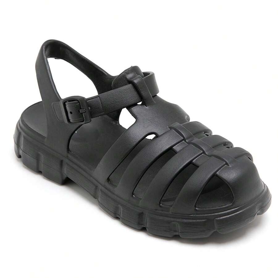 Summer Versatile Casual Buckle Thick Sole Sandals - Black - View 1