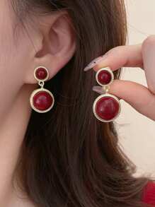 2 件复古圆形人造珍珠几何夹式耳环，无需穿孔 - clip - 查看 4