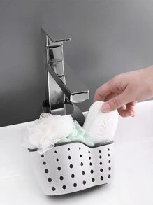 Plastic Sink Filter Basket With Hanging Design, Suitable For Storing Small Kitchen Utensils, Tableware, Vegetables And Fruits, Kitchen Organizer, Kitchen Hanging Basket, Kitchen Small Tools,Kitchen OrganizerAdiustable Snap Sink SpongeHolder - White - View 4