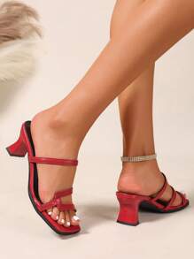 Summer Women High Heel Shoes, Retro Square Toe Strap Design High Heel Sandals, Fashionable Solid Color Chunky Heel Comfortable Slide Slippers