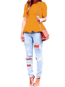 Blusa Con Olan Manga Corta - Dorado - Ver 2