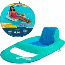 SwimWays Spring Float Recliner Chair for Swimming Pool, Inflatable Pool Floats Adult with Fast Inflation, Cup Holder & Foot Rest for Ages 15 & Up, Blue - Sillón reclinable Aqua - Ver 1