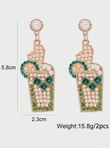 juran 1 Pair Rhinestone Dripping Drink Cup/Bubble Tea Cup Themed Earrings