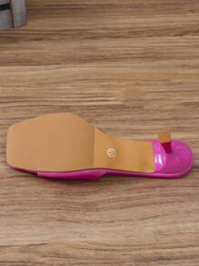 Women's Glossy Patent Leather High Heel Slide Sandals, New Summer Fashion Square Toe Sexy Backless Slip-On Slippers, Minimalist Casual Beach Party Wear, Rose Red