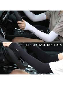 2 Pairs Ice Silk Arm Sleeves For Women, UV Protection Driving Cycling Sun Sleeve, Available In Black Or White