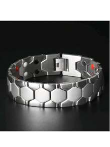 Pulseira larga de hexágono de germânio estilo europeu e americano da moda, pulseira de energia magnética de dois pontos rômbico para homens, removível