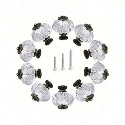 亚克力橱柜把手，透明南瓜梳妆台把手仿古装饰 DIY 把手，适用于衣柜、壁橱、抽屉、厨房家具或儿童房，带 3 号螺丝