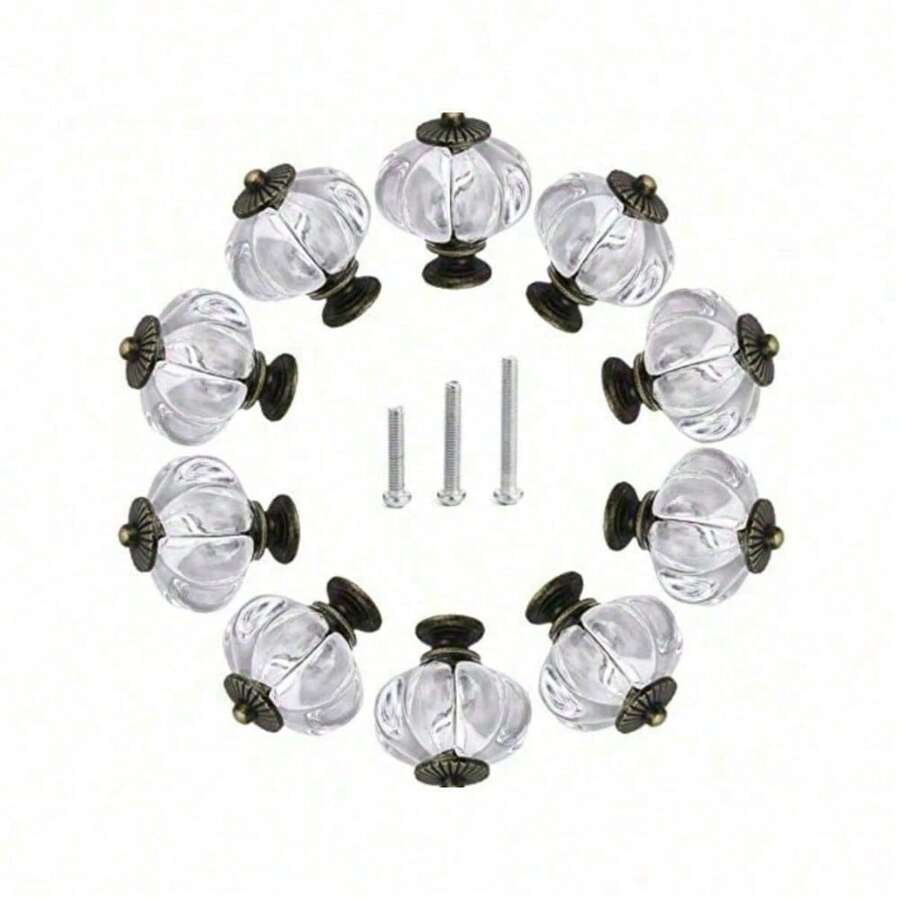 亚克力橱柜把手，透明南瓜梳妆台把手仿古装饰 DIY 把手，适用于衣柜、壁橱、抽屉、厨房家具或儿童房，带 3 号螺丝