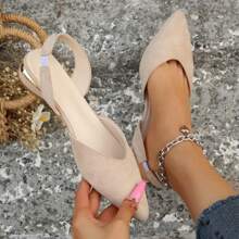 Giày đế bằng thời trang mới cho nữ, mũi nhọn bằng da lộn giả có quai sau, gót mạ vàng, gót thấp thoải mái, giày hở gót gợi cảm, quà tặng - Đỏ - Xem 2