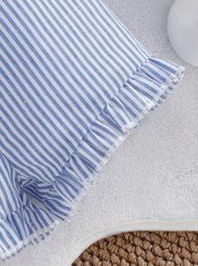 Conjunto de mono de volantes a rayas azules y blancas con diadema para bebés niñas, casual/informal para el verano