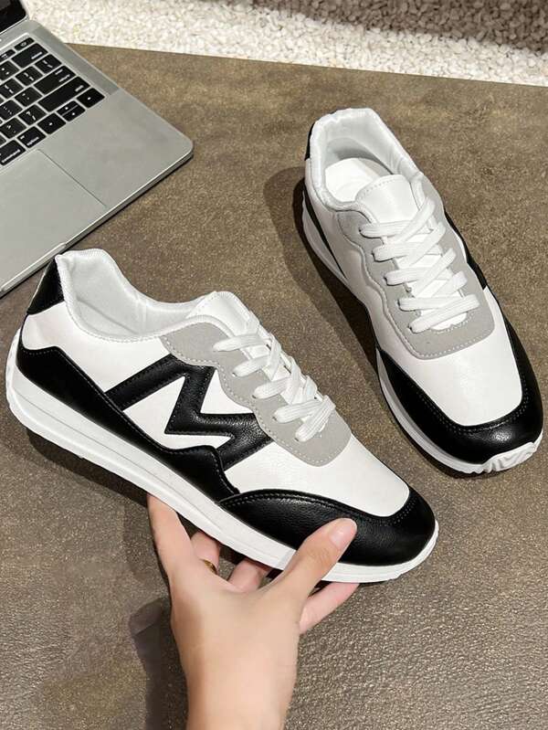 Tênis casuais femininos com cadarço e letras, calçados leves e confortáveis para atividades ao ar livre, cano baixo, respirável, fitness e esportivo, sem cadarço