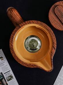 1 pieza Botella aislada de 1000ML/33.8oz con diseño de madera, con interior de vidrio, cafetera con dispensador de botón y asa de madera, de vuelta al colegio
