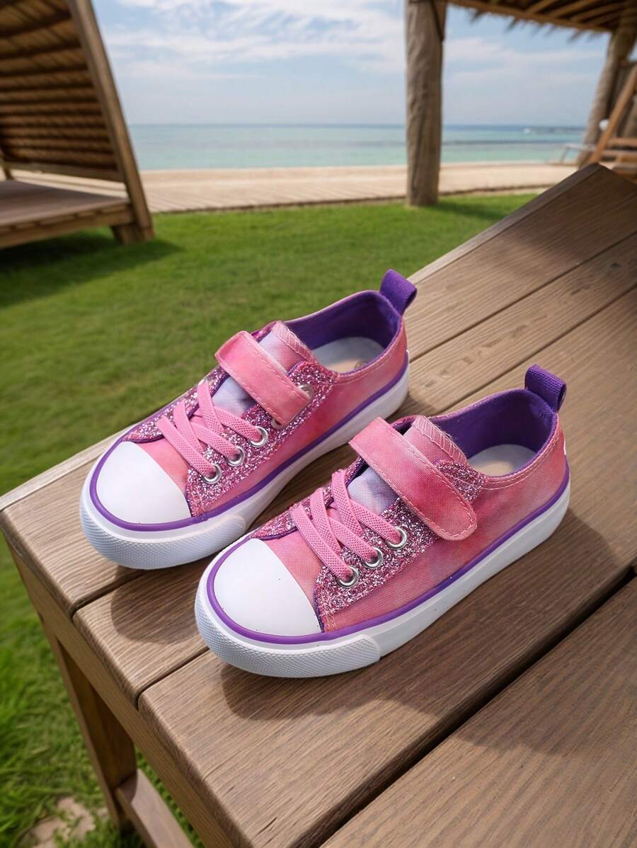 女童春秋帆布休闲平底运动鞋，儿童运动鞋 - 粉色 - 查看 1