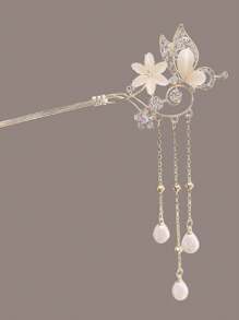 1pc Light Gold, Niche, Floral Cat's Eye, Crystal Tassel, High Class, Bohemian, Retro, Women's Hairpin, Five-Color Stone Women's Hairpin, Chinese Style Cosplay, Cute Personalized Elegant Hair Accessory, Gift For Friends And Girlfriends,Chinese Hair Sticks,Chinese Hair Accessories,Hair Sticks,Lily Of The Valley,Hair Chopsticks For Women Hair Bun Hair Bun Maker Bun Hair Piece Hair Styling Pins
