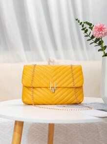 1pc Fashionable & Versatile Embroidered Lock Chain Crossbody Bag, Ideal Holiday Gift, Fashionable Butter Yellow Bag For Women