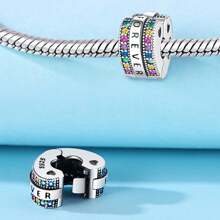 1 Pc S925 Sterling Silver Simple Forever Color Zirconium Fixed Clip, Cute Commuter Casual Match, Suitable For DIY Bracelet Jewelry Making, Suitable For Women, Jewelry Gifts Souvenir Gifts - Multicolor - View 2