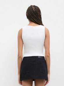 Stylish Lip & Letter Print Casual Tank Top - White - View 2