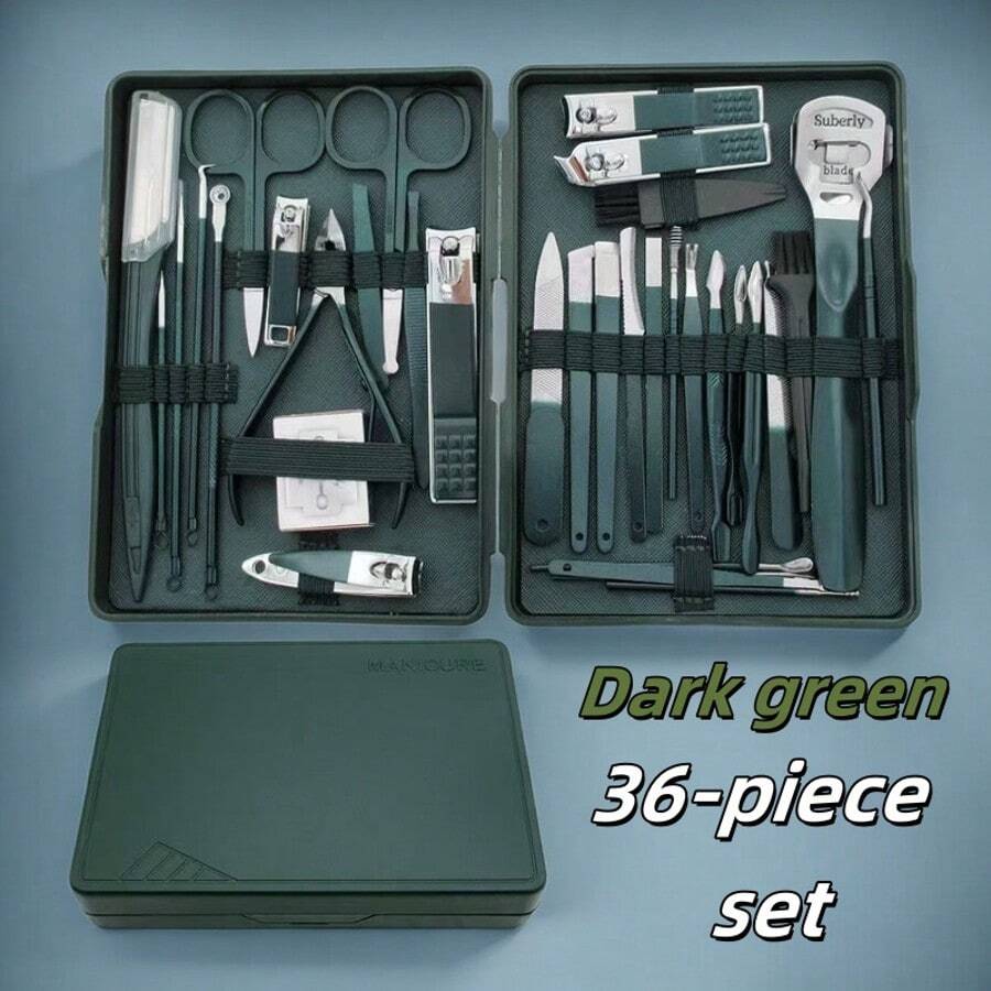 36-częściowy zestaw obcinaczy do paznokci ze stali nierdzewnej w zielonym gradiencie - kompletny zestaw do manicure z odpornymi na zachlapanie obcinaczami do paznokci, nożyczkami i ostrzami - w zestawie etui do przechowywania zapewniające bezproblemową organizację