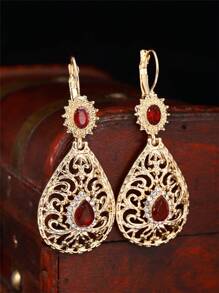 摩洛哥风格复古女士金耳环，泪珠设计，镂空雕刻，饰有泪珠水钻，适合阿拉伯女性在宴会、日常场合和各种活动中佩戴的耳环 - 耳環 - 查看 11