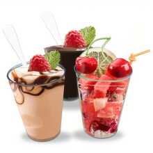 5/50pcs 5 Oz Dessert Cups With Spoons ,Tiramisu Cup Shooting Dessert Cup Clear Plastic Parfait Cups Round Appetizer Cups Fruit, Pudding, Mousse, Ice Cream, Party, Wedding, Valentine's Day New Year (An Additional 5 Spoons)