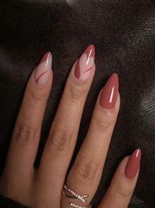 24片中号杏仁渐变爱心图案美甲贴纸，亮面全覆盖，适合女性和女孩日常佩戴，夏季美甲装饰用品 - 紅色 - 查看 2