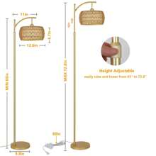 Arc Floor Lamp With Remote Control, Dimmable LED Floor Lamp With 3 Color Temperature, Black Standing Lamp With Rattan & Fabric Double Drum Shade, Boho Farmhouse Tall Pole Lamp For Living Room Bedroom - US A Type Plug(110-127V) - View 5