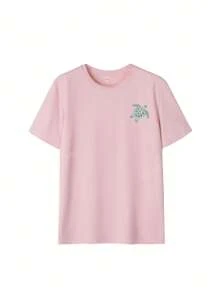 Camiseta de mujer de cuello redondo con estampado de vida marina y letras para vacaciones de verano. Camisetas gráficas para mujer en blanco, negro y rosa