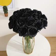 6/10pcs Black Artificial Silk Roses, Fake Flower Bouquet For Halloween Party & Dark Style Decor, Valentine Day, Gift Gifts Birthday Graduation Home Decor Halloween Decor Room Decor