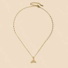 1pc Fashion Charming Minimalist Style Copper Inlaid Zirconia Plated 18K Gold White Fish Tail Pendant Necklace, Suitable For Ladies Beach Holiday Wear, Jewelry Accessory, Gifts For Friends