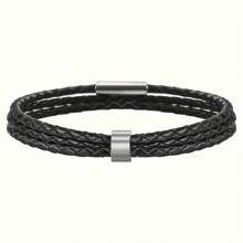 1 pieza Brazalete personalizado de piel de PU negra y acero inoxidable con grabado personalizado con su nombre/familia/nombre de pareja, regalo para familia, pareja, hombres, Día del Padre
