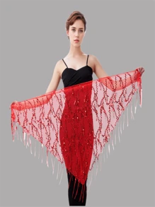 1 nouveau écharpe de hanches à paillettes et à franges pour danse du ventre, costume de danse du ventre, ceinture de pratique pour femme, écharpe de hanches triangulaire, cadeau parfait
