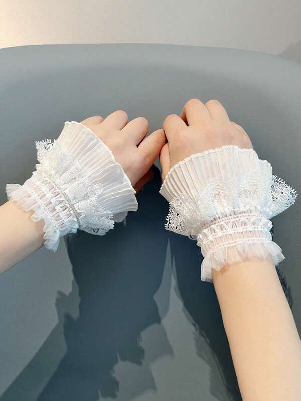 1 par de cor sólida renda flare manga punho elegante decoração de pulso punhos de manga falsa moda aquecedores de pulso luvas sem dedos