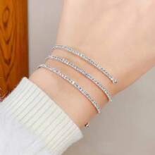 1pc European & American Fashion 3-Row Hollow Bracelet, Sweet Rhinestone Bangle, Charming Party Accessory, Ideal Gift For Girlfriend