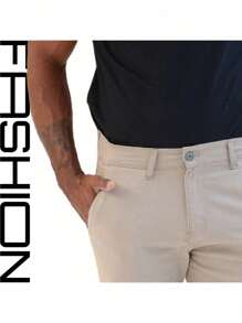 Men's Old Money Slim Fit Twill Sport Knife Pocket Pants With Premium Elastane Elegant Tailored Social Casual Trousers - 米色 - 查看 5