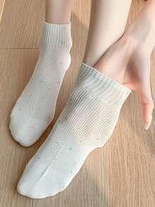 4 pares de calcetines cortos de mujer con puntos de malla, calcetines en negro, blanco, rosa y amarillo, ligeros, cómodos y transpirables, adecuados para primavera y verano, colores surtidos