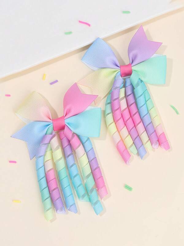 2 piezas de lazos rizados de arcoíris para el cabello de niñas bebés, lazos rizados degradados con sujetadores de pinza de cocodrilo, elegantes y delicados clips para el cabello de niñas pequeñas, accesorios para el cabello de niños y bebés