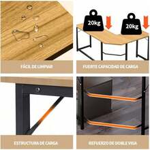 Escritorio Gamer en L para Computadora PC Industrial Minimalista Mesa Mueble Escritorio Esquinero para Home Oficina Diseño Moderno Perfecto para Trabajo y Estudio 120 * 48 * 70CM(Negro) - Negro - Ver 4