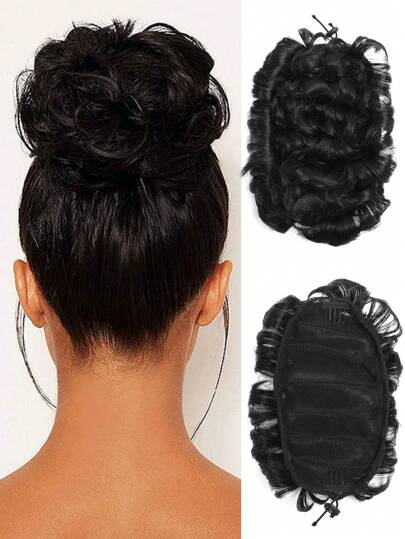 6" Natural Black Brown Messy Bun Hair Piece Loose Wave Curly Hair Buns Hair Piece Elastic Drawstring Messy Bun Short Curly Ponytail Extension Synthetic Hair Extensions Hair Bun For Women Daily Holidays Party And Music Festival Carnival Gifts Used