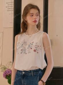 Simple Retro Dames Zomer Ronde Hals Kleur-Block Romantisch Elegant Vintage Losse Casual Mouwloze Tanktop