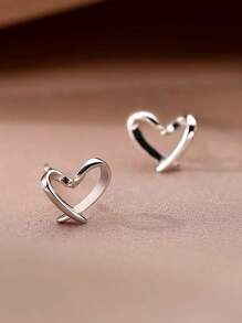 1 Pair Romantic 925 Sterling Silver Heart Stud Earrings Wedding Anniversary Ear Jewelry For Women Gift Fine Jewelry