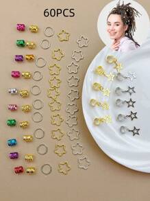 60 件多种颜色和款式发带、发夹配饰适合女孩、辫子装饰 - 彩色 - 查看 2